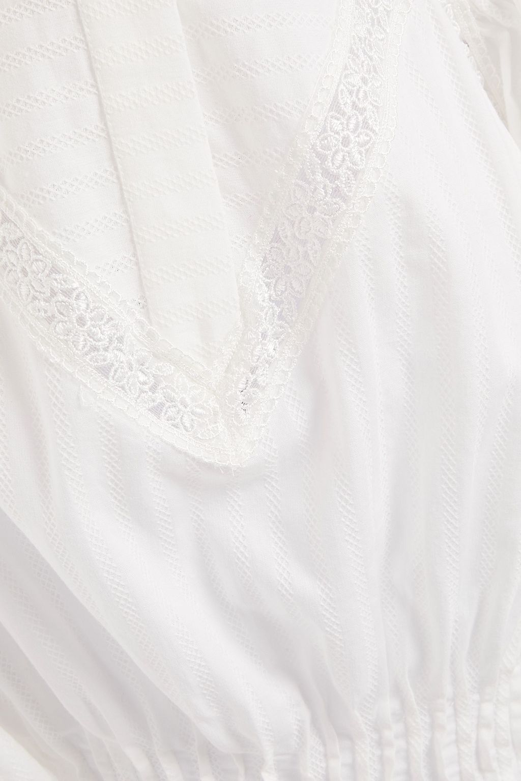 MAJE Lace-trimmed shirred cotton blouse