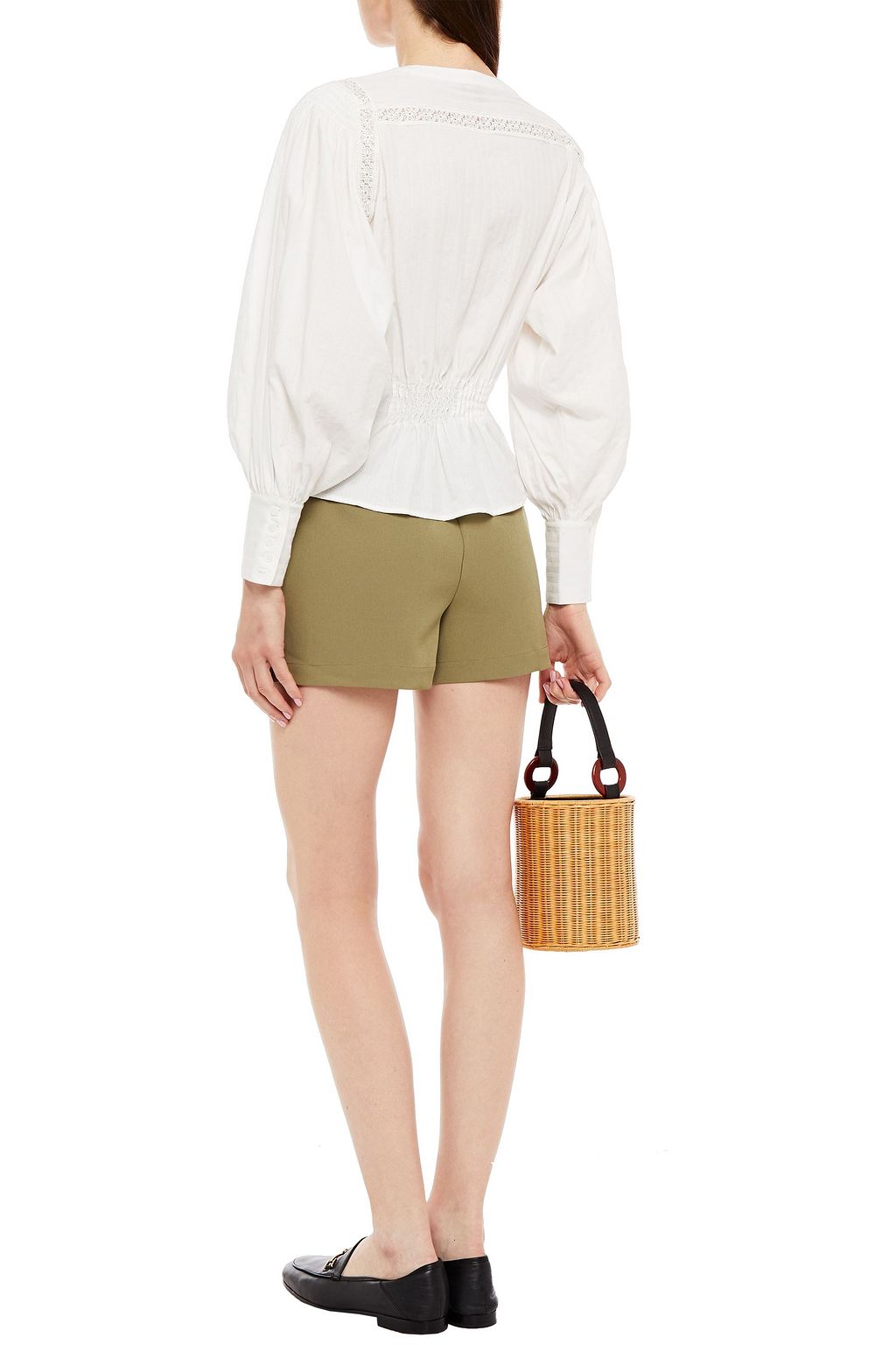 MAJE Lace-trimmed shirred cotton blouse