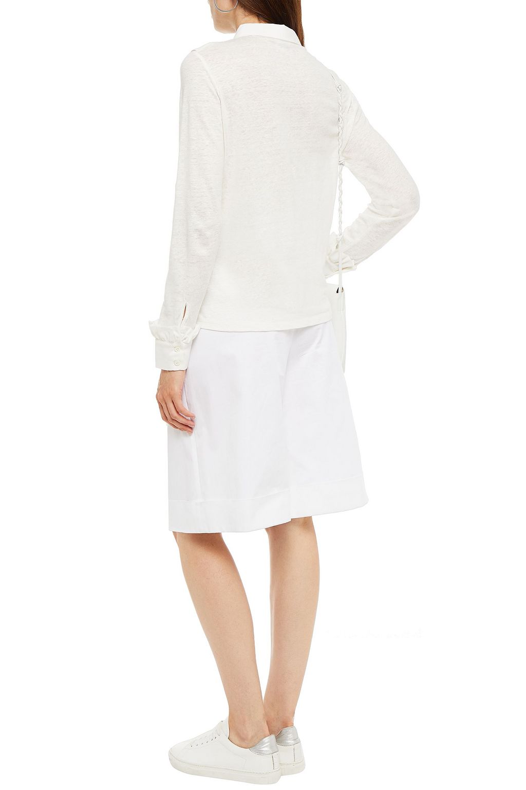 CLAUDIE PIERLOT Ruffled woven and linen-jersey shirt