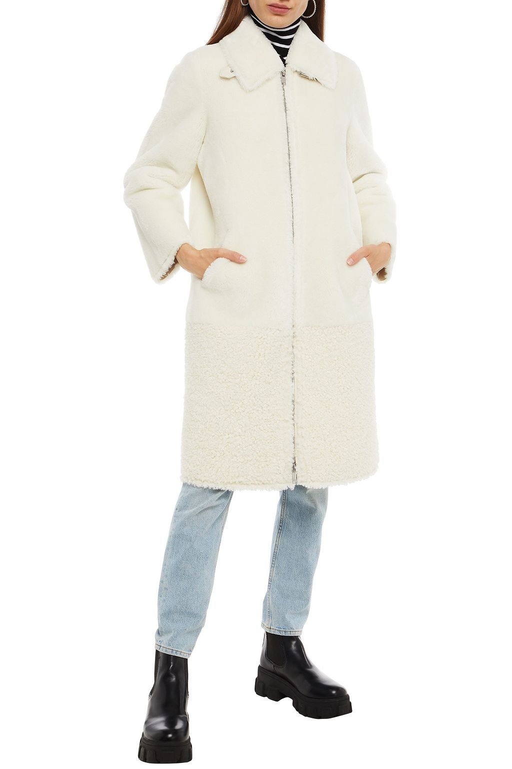 CLAUDIE PIERLOT Faux shearling-paneled faux fur coat