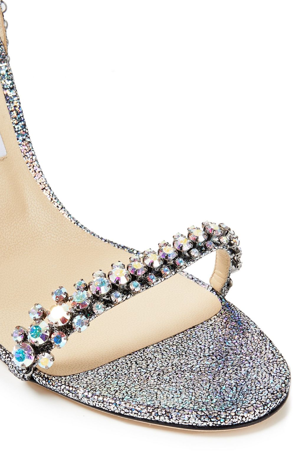JIMMY CHOO Shiloh 100 embellished iridescent leather sandals