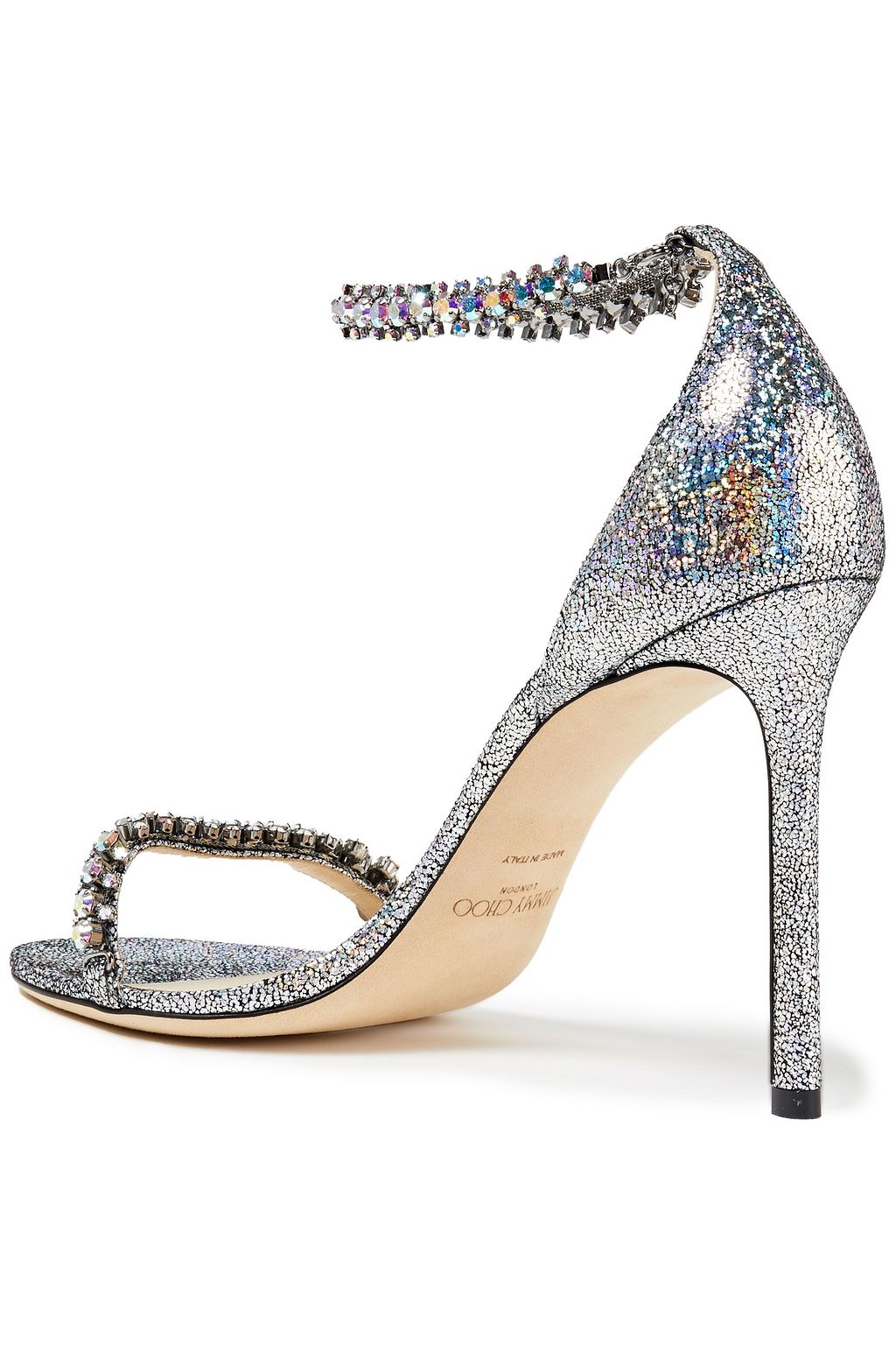JIMMY CHOO Shiloh 100 embellished iridescent leather sandals