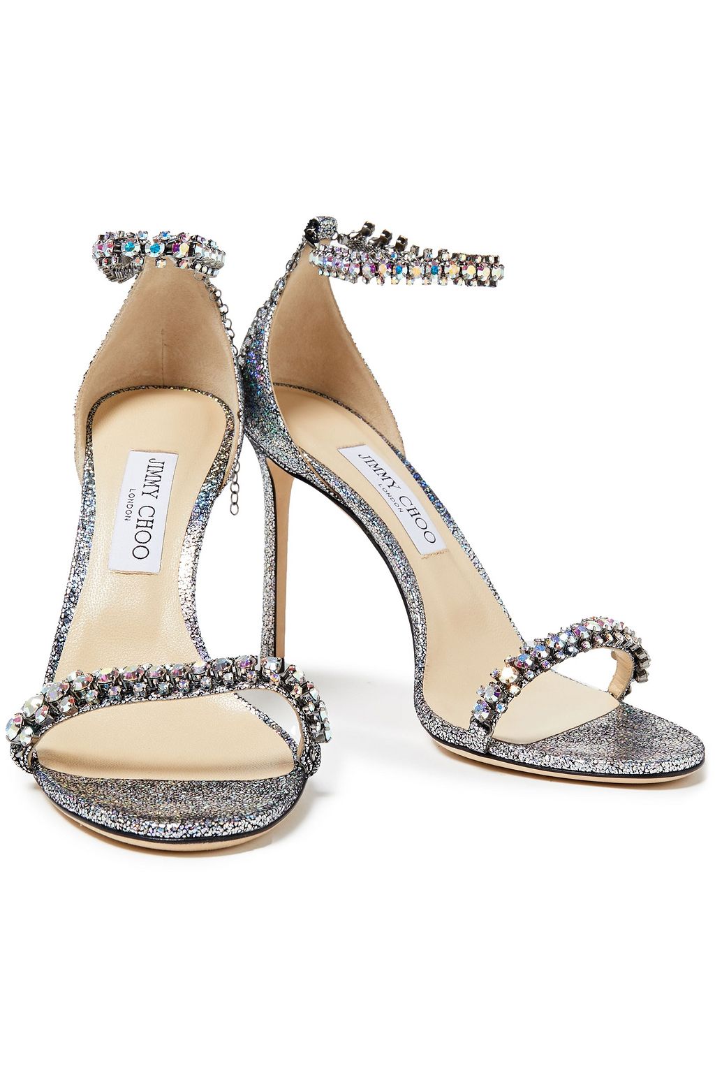 JIMMY CHOO Shiloh 100 embellished iridescent leather sandals