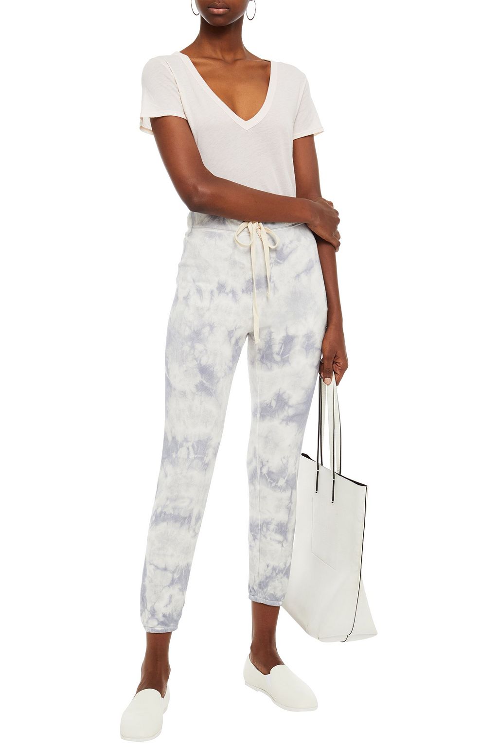 ENZA COSTA Tie-dyed French cotton-blend terry track pants