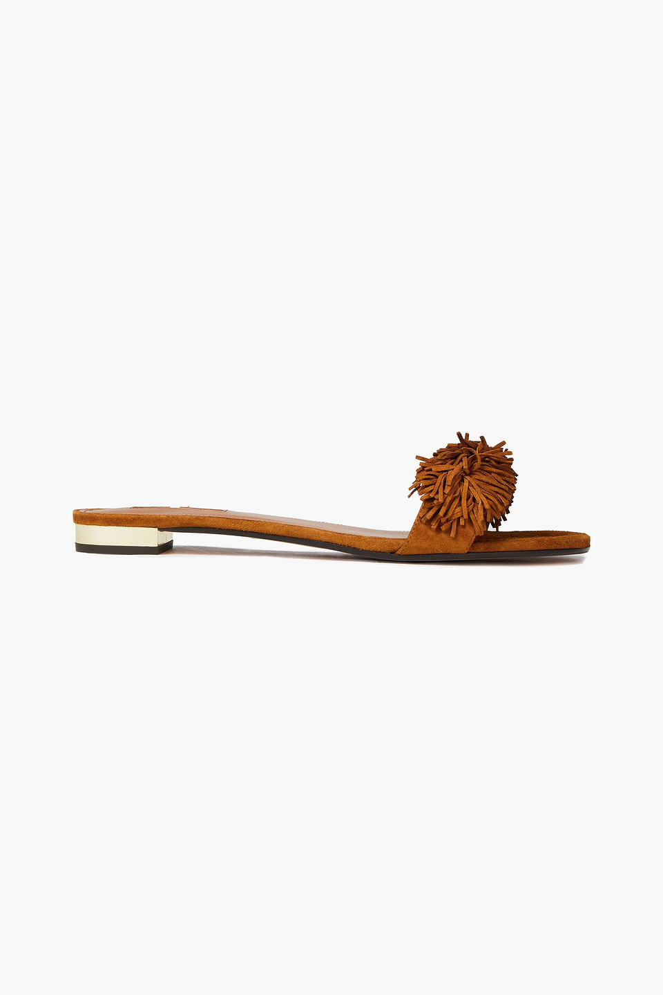 Aquazzura Woman Wild Thing Fringed Suede Slides Light Brown Size 36.5