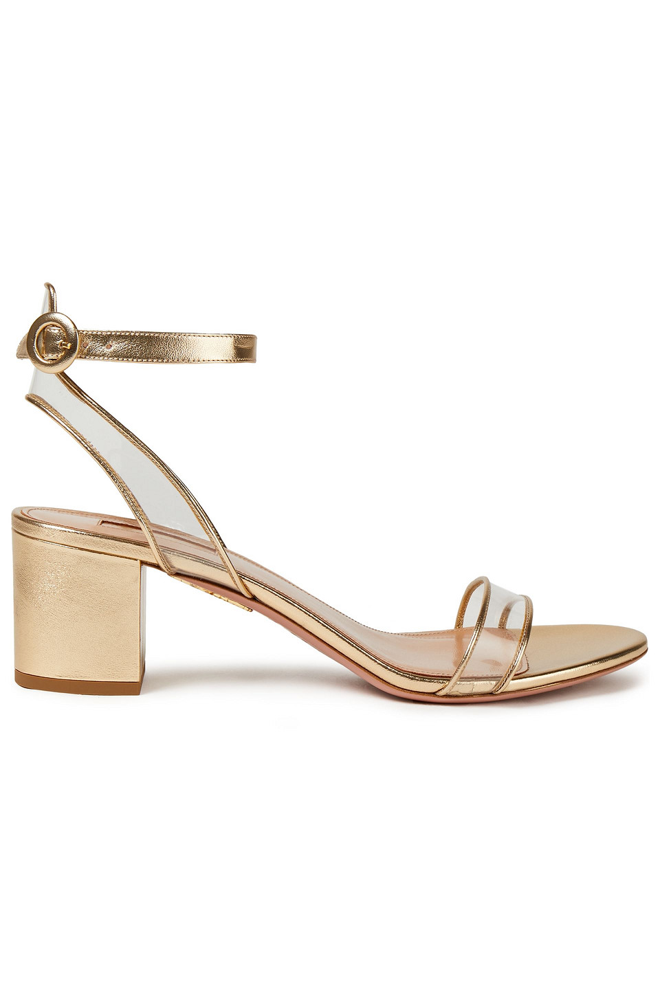 Aquazzura Woman Minimalist 50 Metallic Leather And Pvc Sandals Gold Size 37