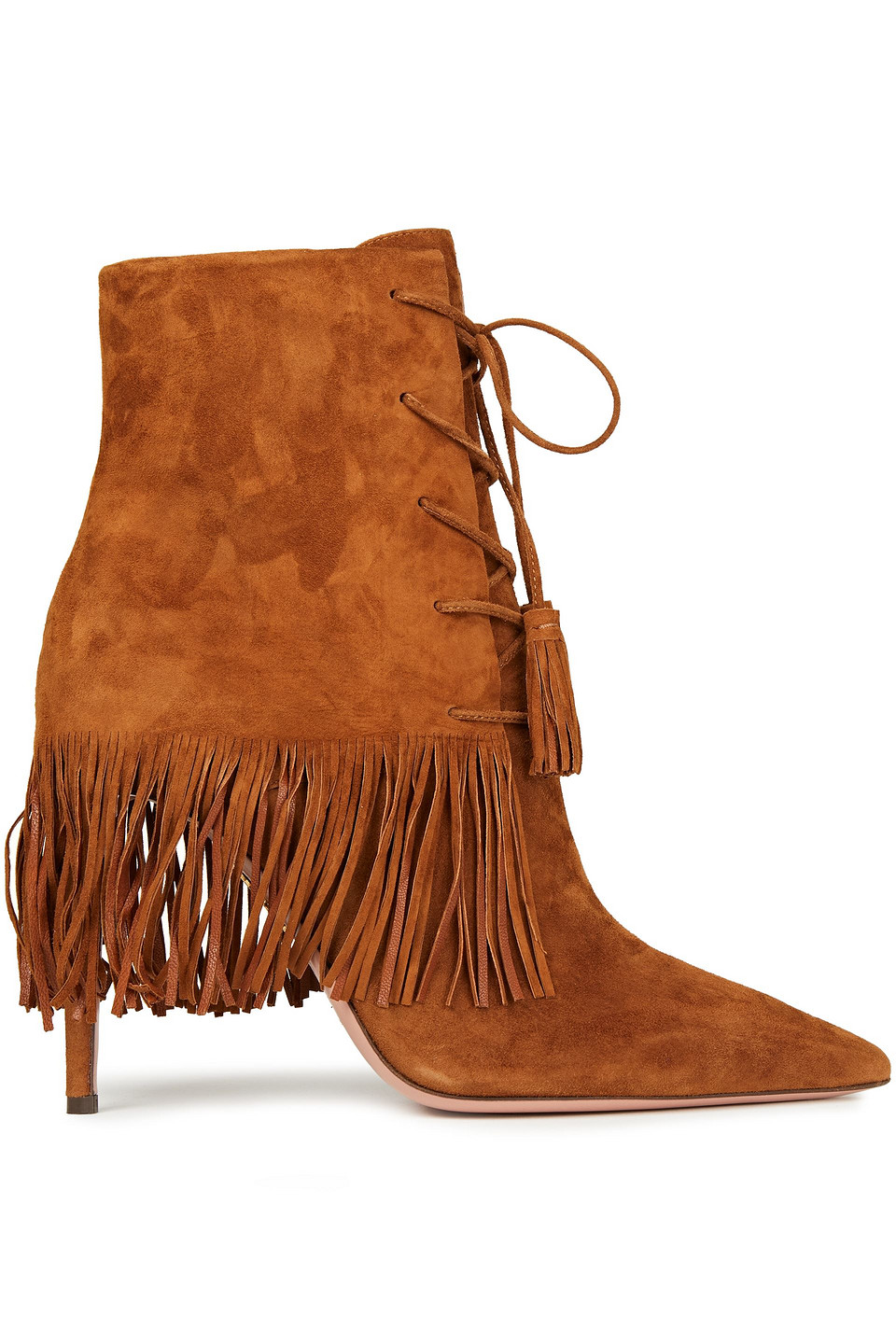 Aquazzura Woman Mustang 105 Fringed Suede Ankle Boots Tan Size 36.5