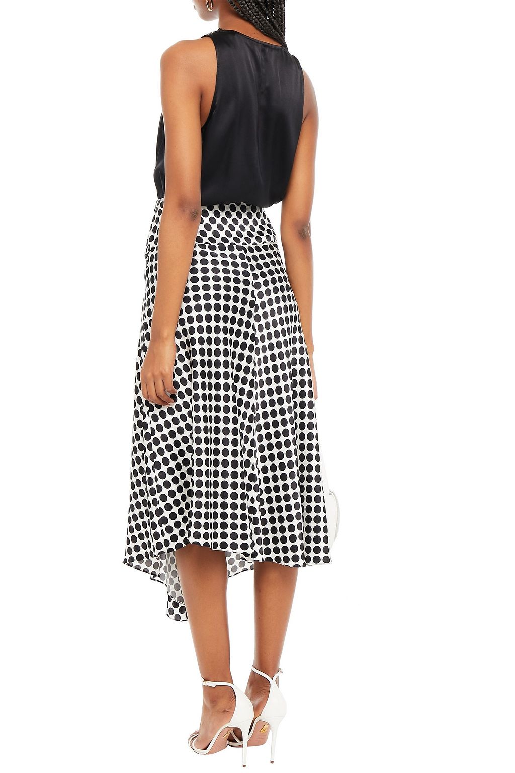 ALEXANDRE VAUTHIER Asymmetric polka-dot silk-blend satin midi skirt