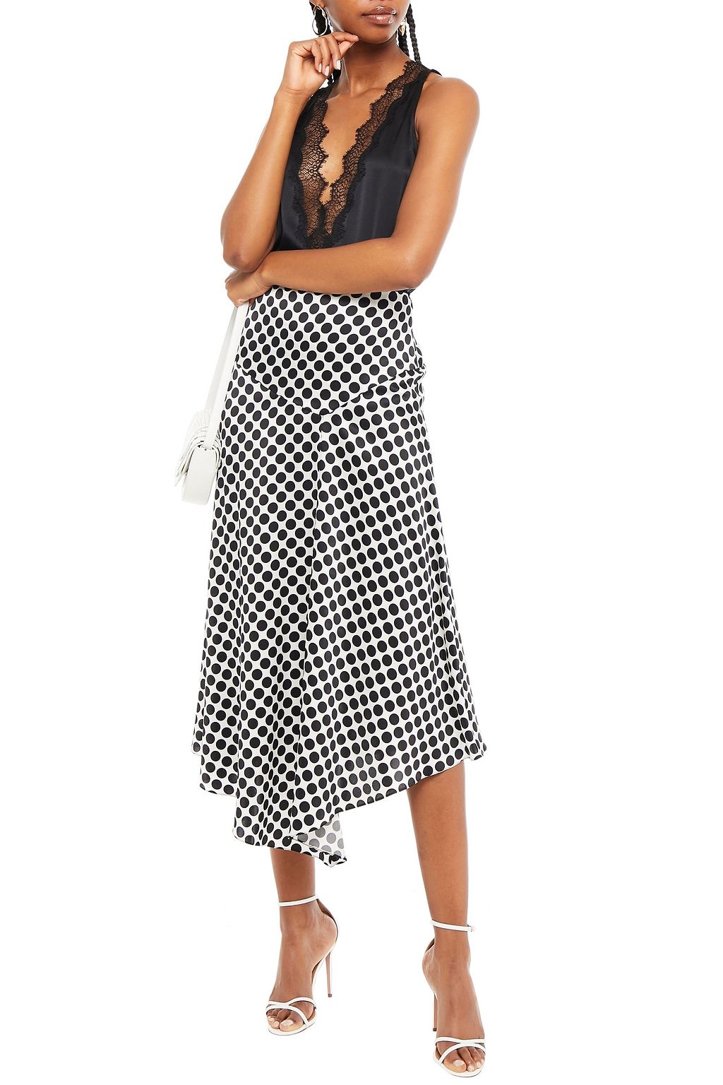 ALEXANDRE VAUTHIER Asymmetric polka-dot silk-blend satin midi skirt