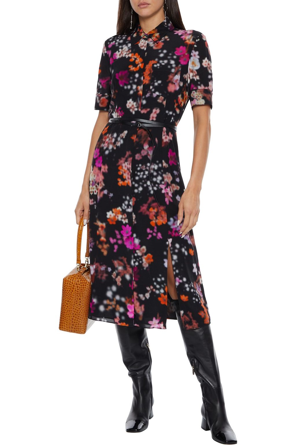 ALTUZARRA Belted floral-print silk-crepe shirt dress