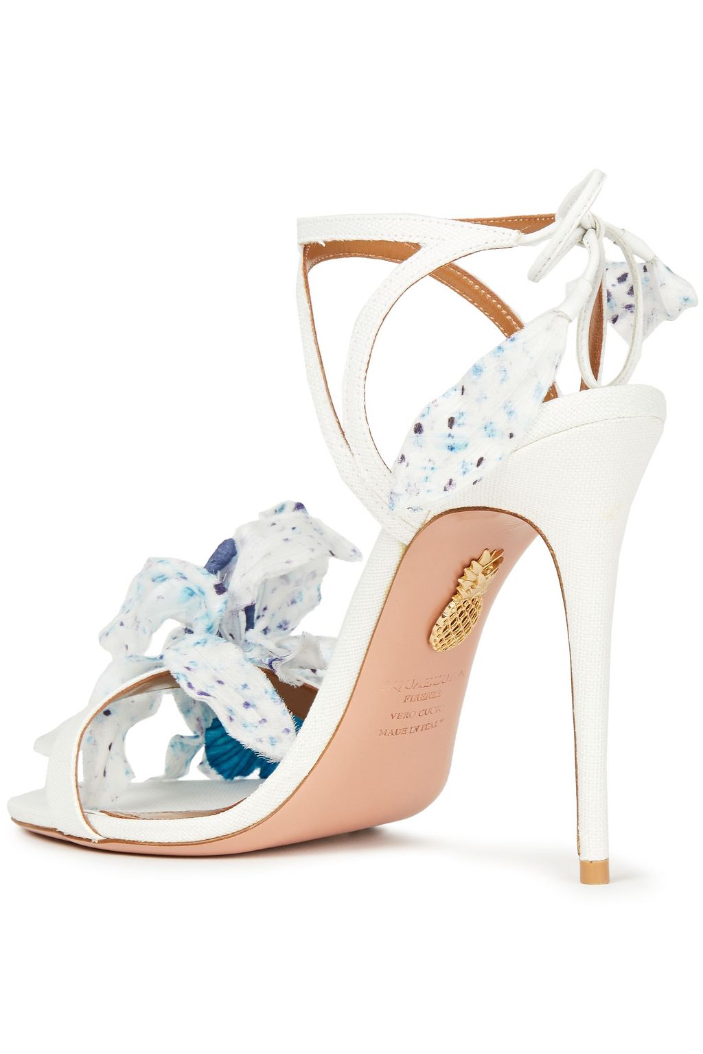 AQUAZZURA Flora 105 appliquéd woven raffia sandals