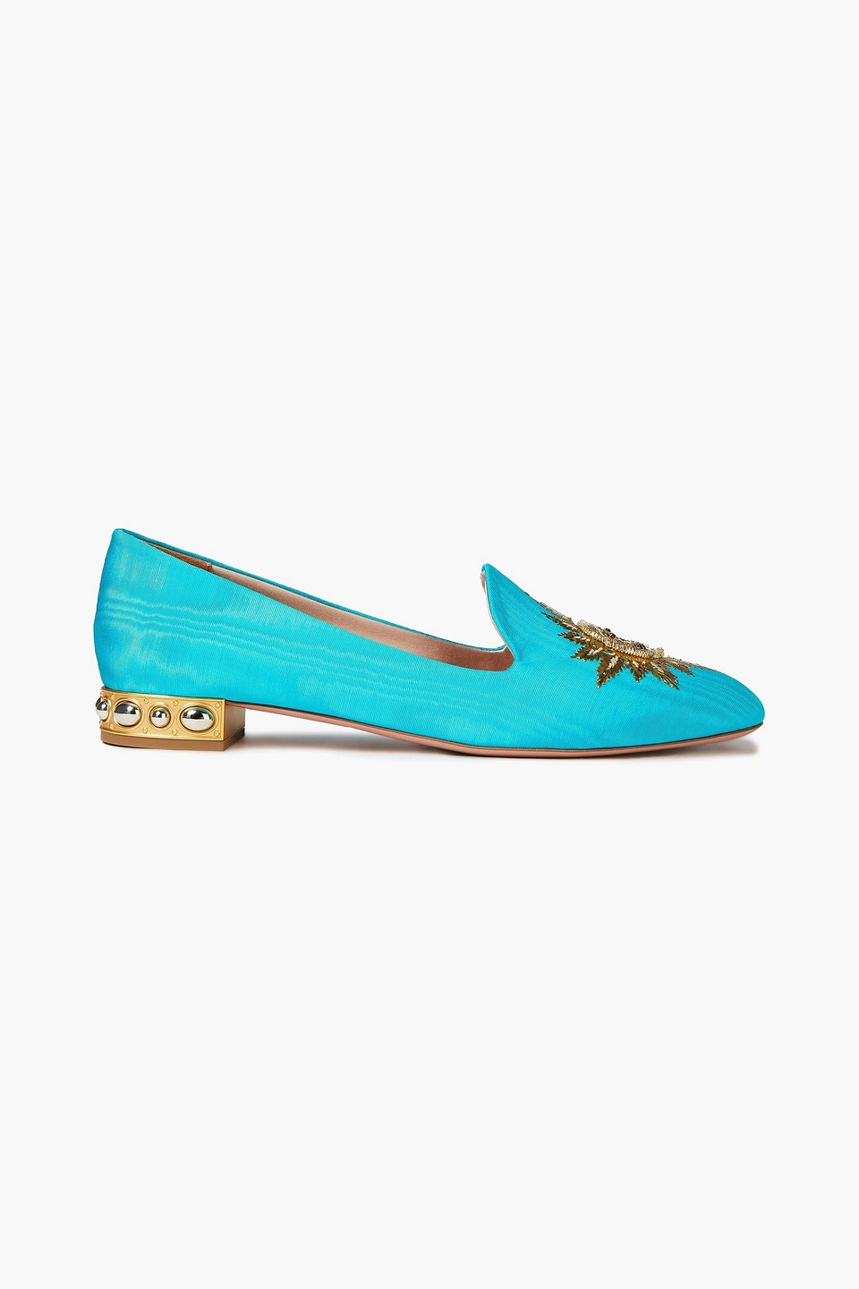 Aquazzura Woman Indian Sun Embellished Moire Loafers Turquoise Size 35