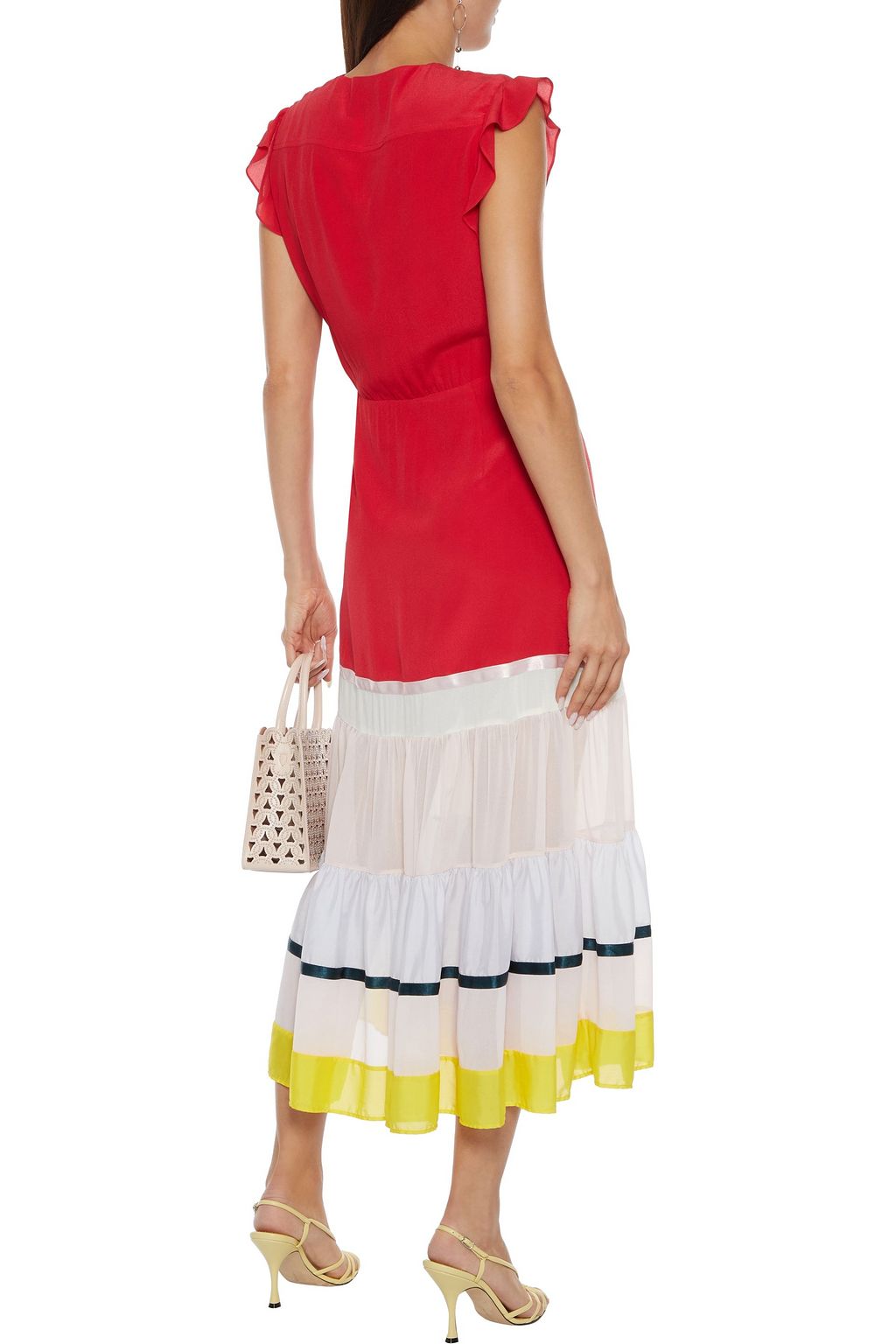ALTUZARRA Tiered color-block georgette and crepe de chine midi dress