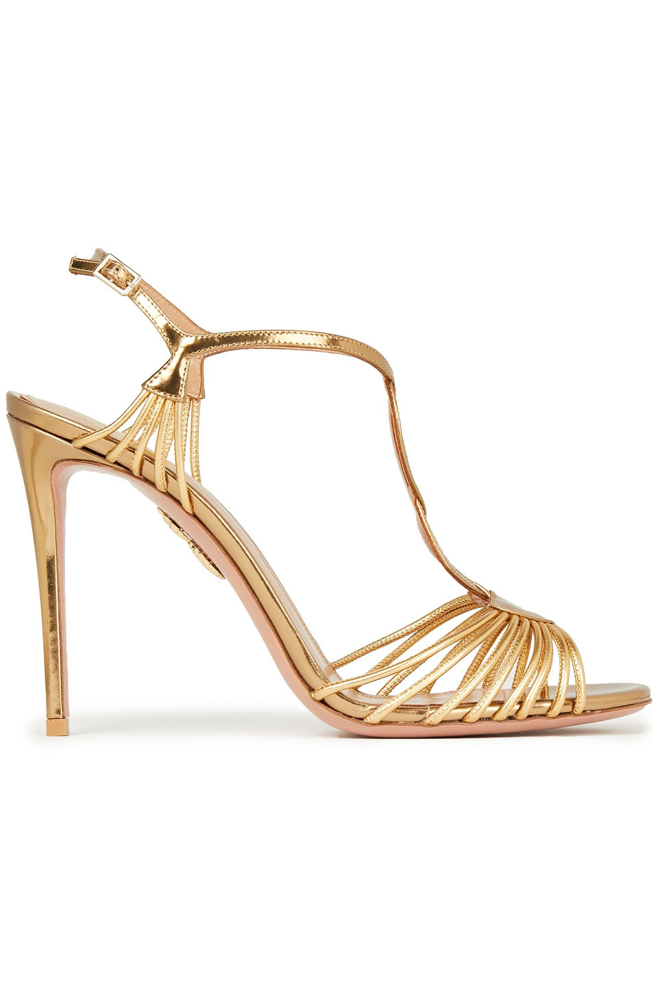 Aquazzura Woman Josephine 105 Metallic Leather Sandals Gold Size 42