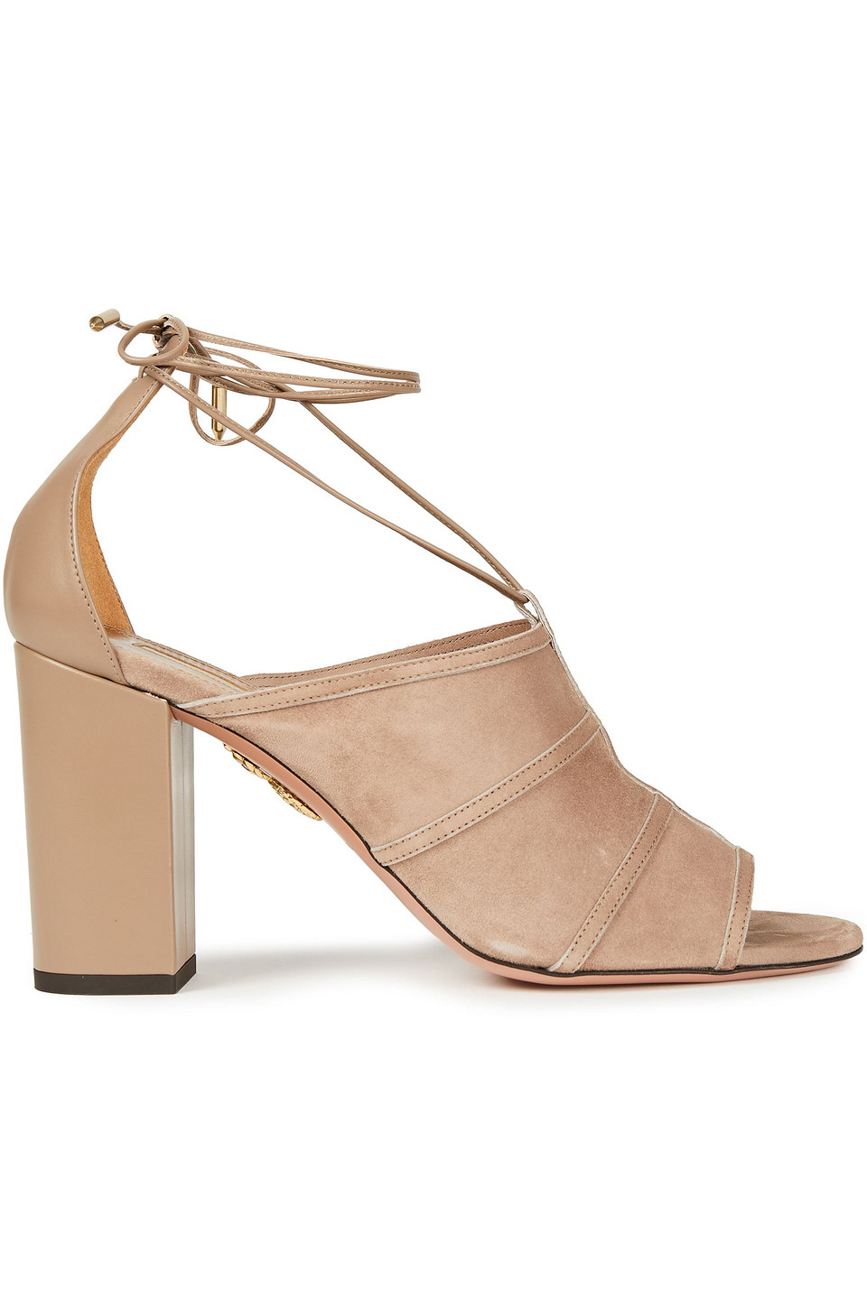 Aquazzura Woman Very Eugenie 85 Lace-up Leather And Suede Sandals Sand Size 39.5