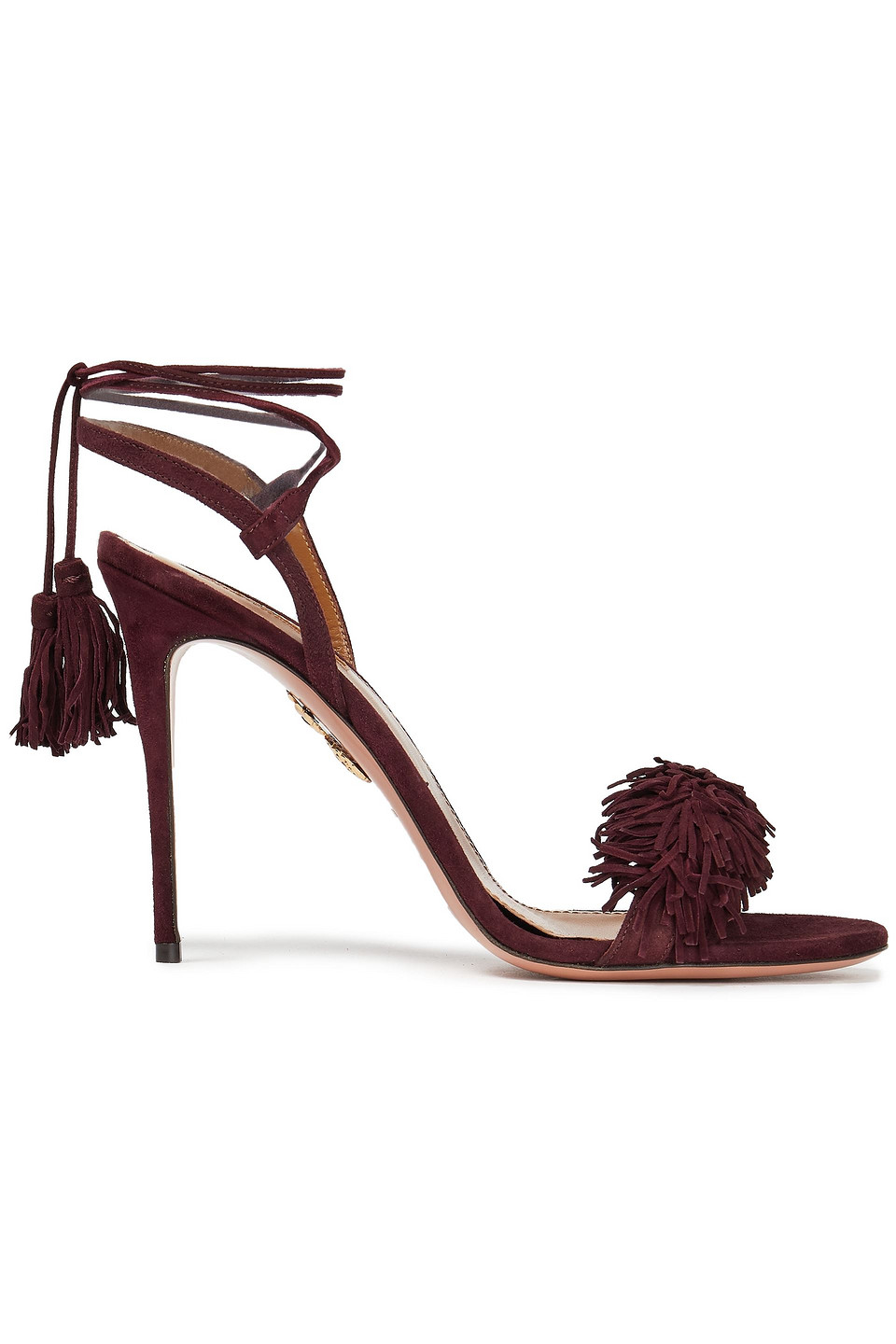 Aquazzura Woman Wild Thing 105 Fringed Suede Sandals Grape Size 36.5