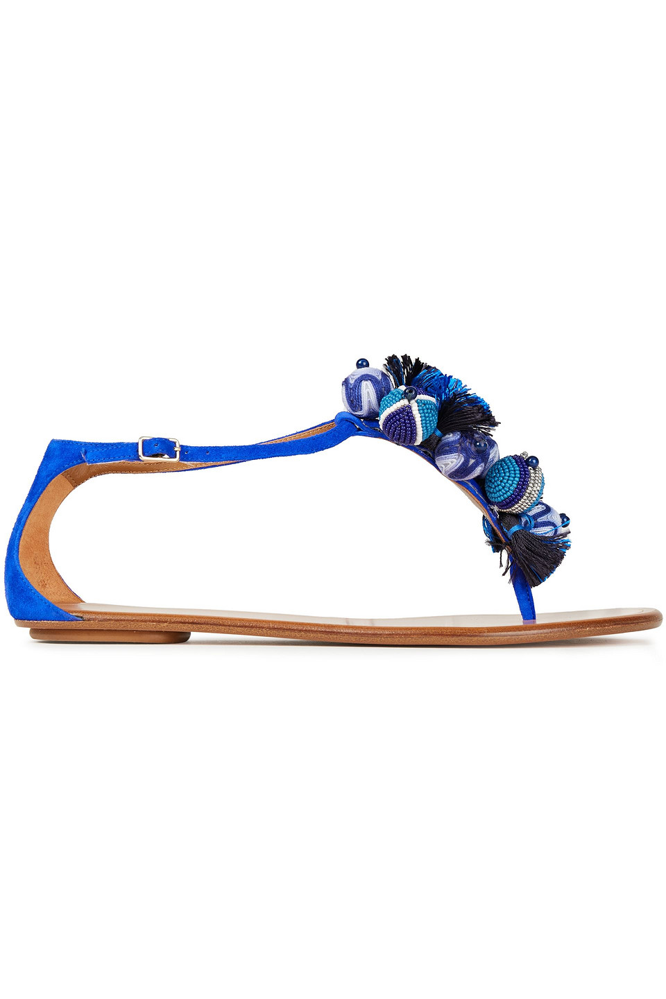 Aquazzura Woman Tropicana Embellished Suede Sandals Bright Blue Size 36.5
