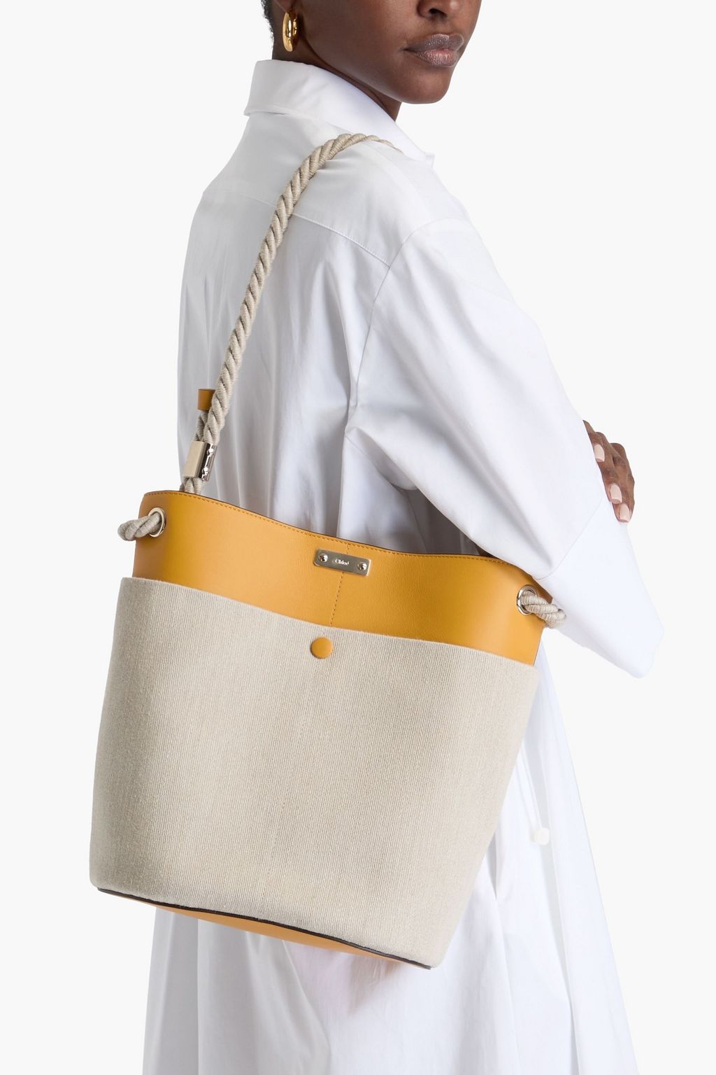 CHLOÉ Two-tone linen and leather tote