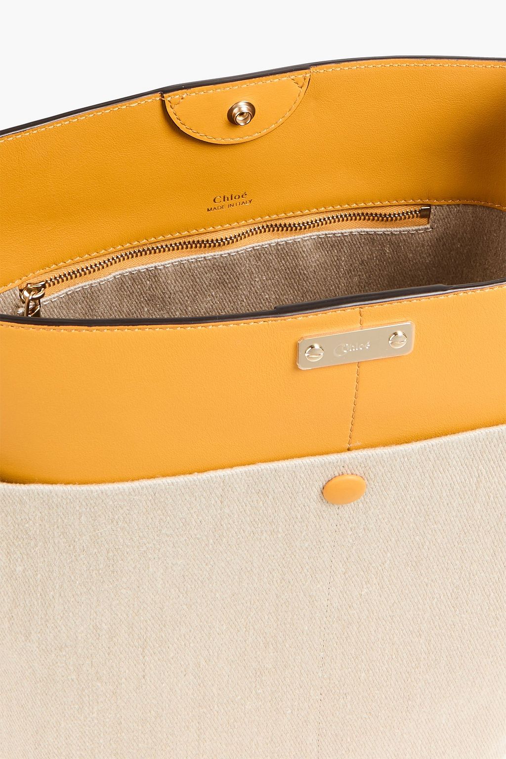 CHLOÉ Two-tone linen and leather tote
