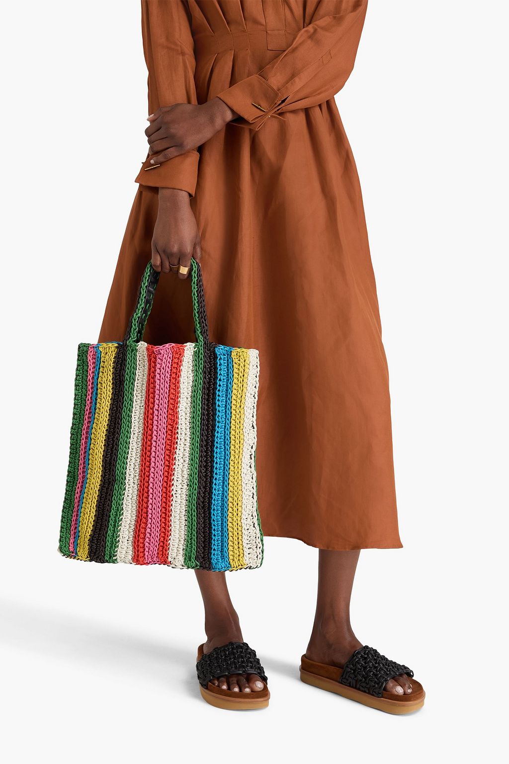 CHLOÉ Striped crocheted leather tote