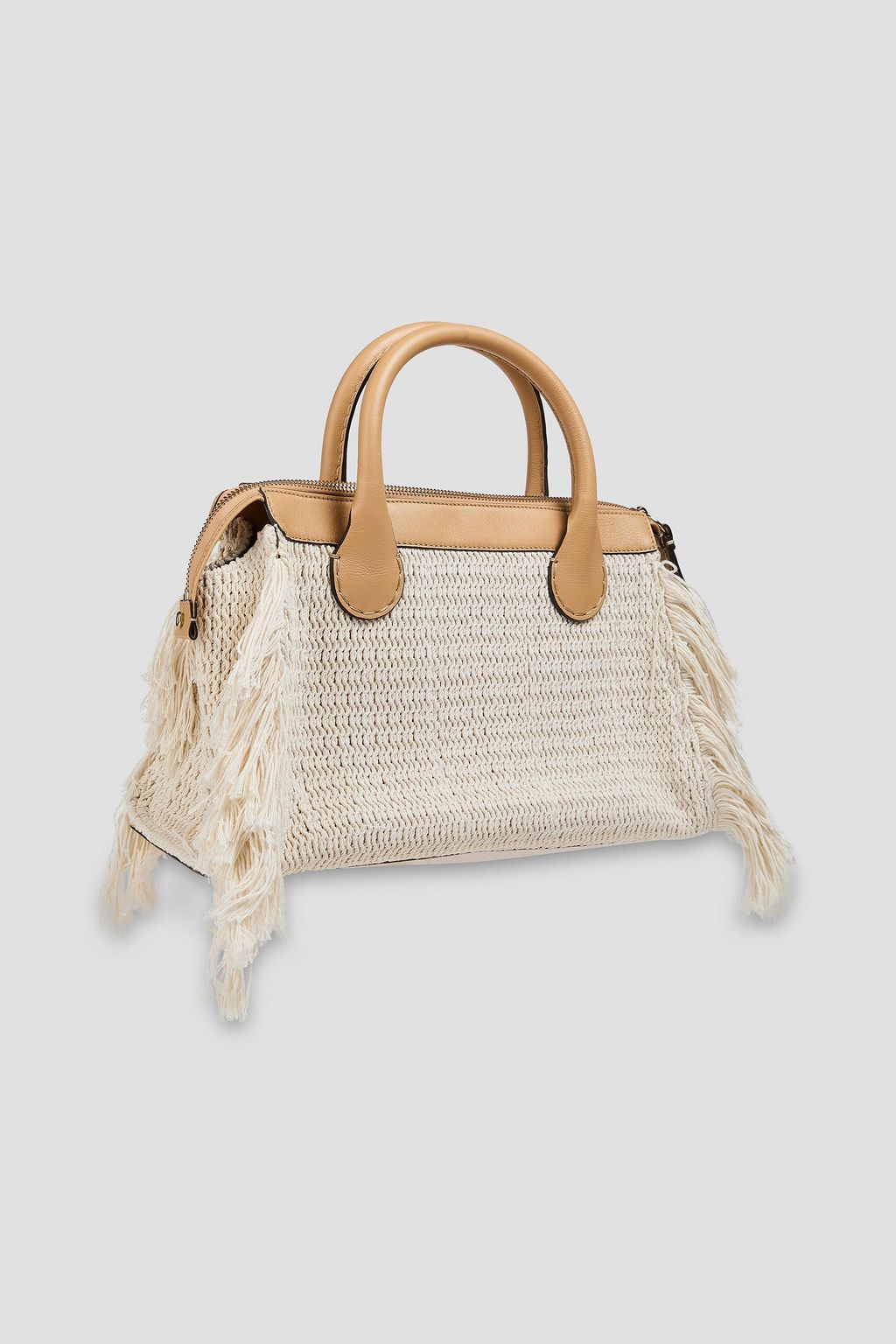 CHLOÉ Edith leather-trimmed fringed crochet tote