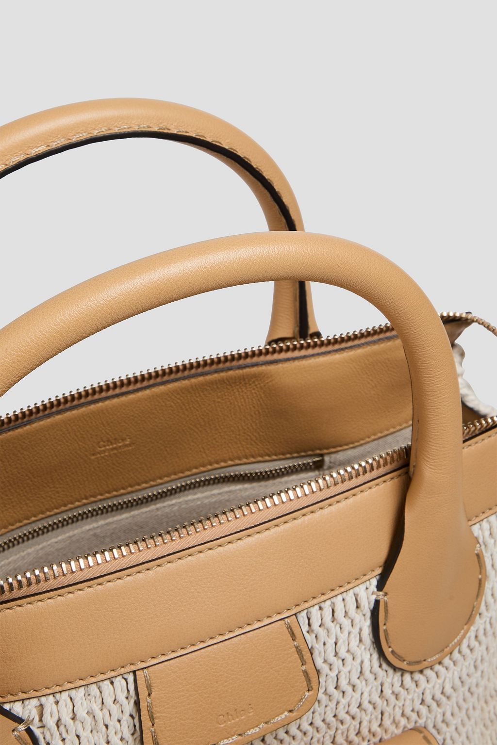 CHLOÉ Edith leather-trimmed fringed crochet tote