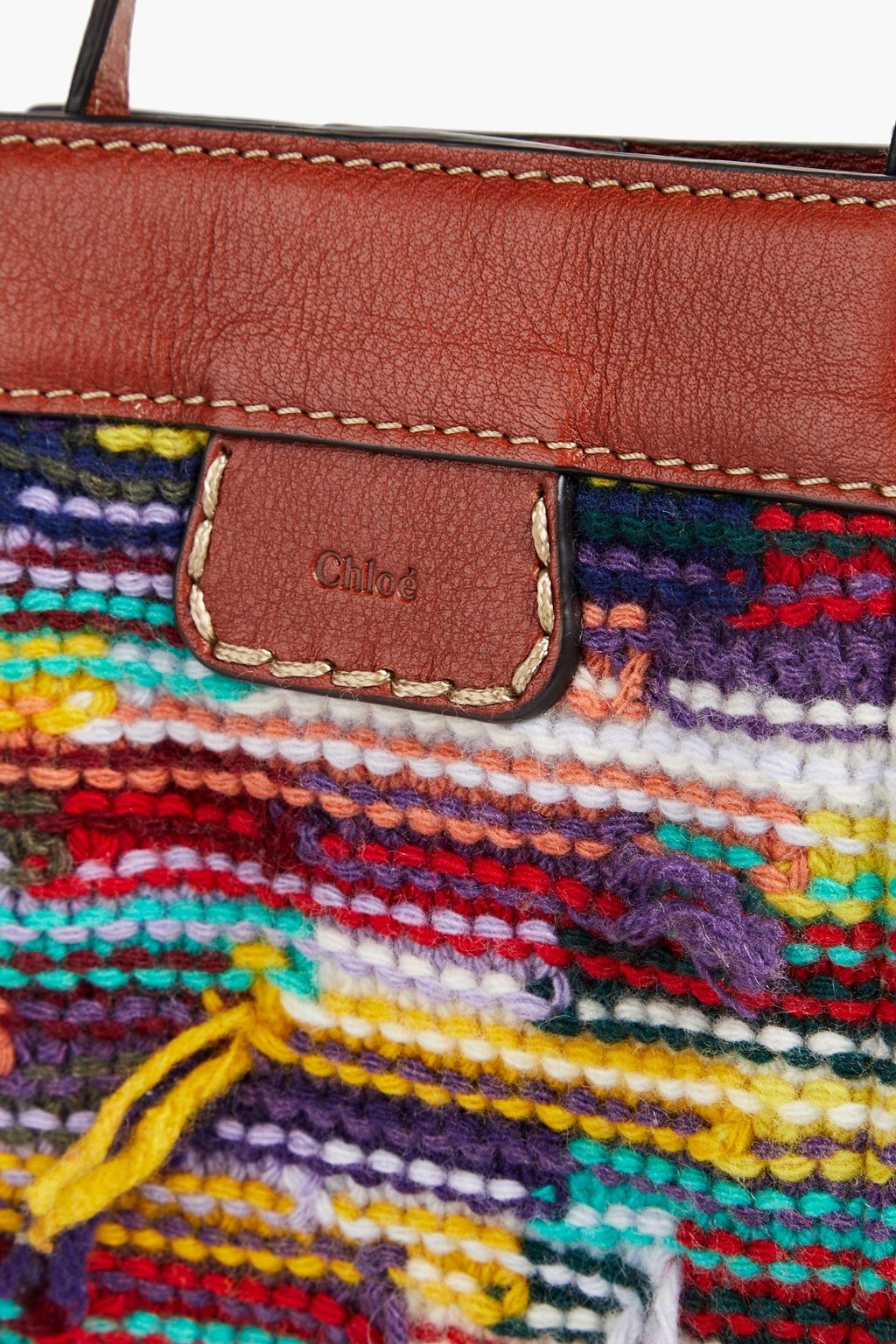 CHLOÉ Leather-trimmed fringed tweed phone pouch