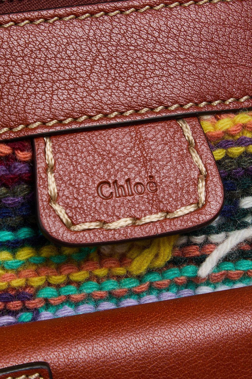 CHLOÉ Edith leather-trimmed fringed crochet tote