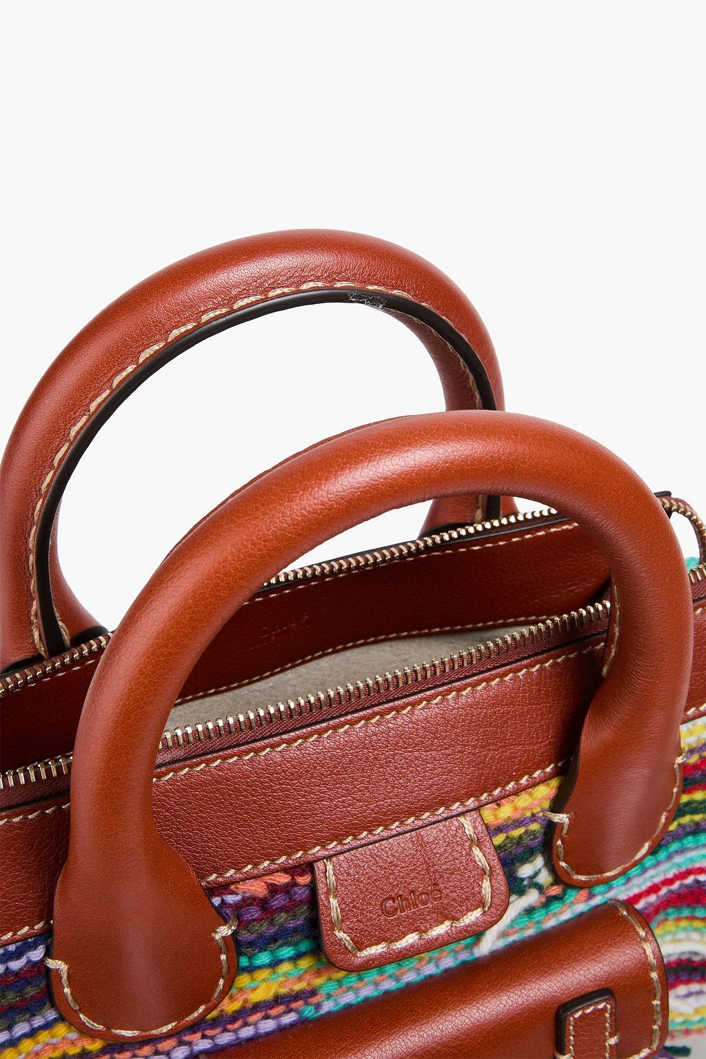 CHLOÉ Edith leather-trimmed fringed crochet tote