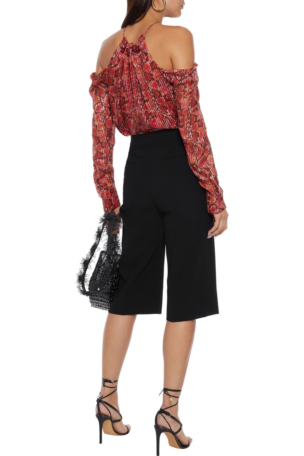 ALTUZARRA Elijah cold-shoulder metallic snake-print silk-blend top