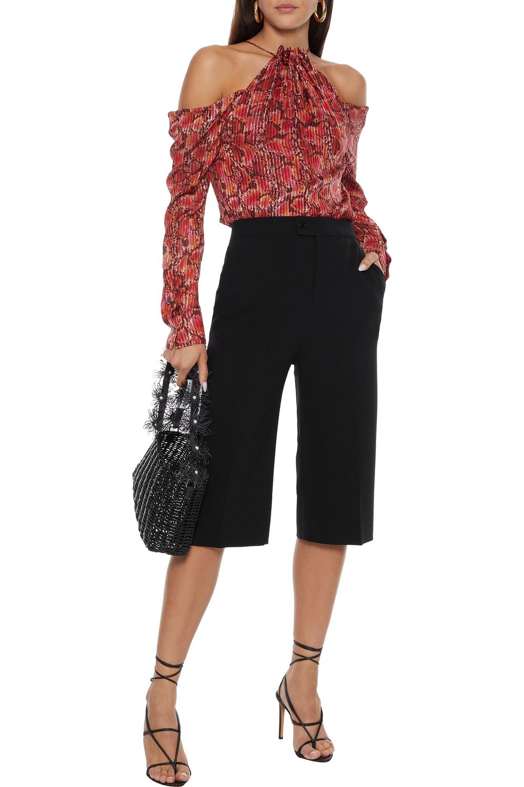 ALTUZARRA Elijah cold-shoulder metallic snake-print silk-blend top