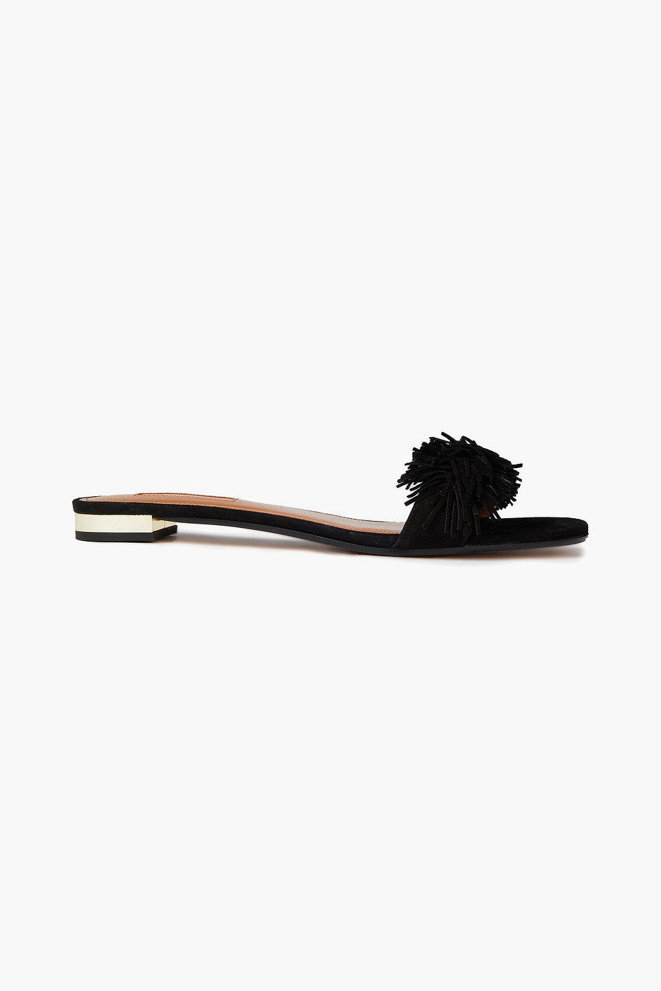 Aquazzura Woman Wild Thing Fringed Suede Slides Black Size 35.5