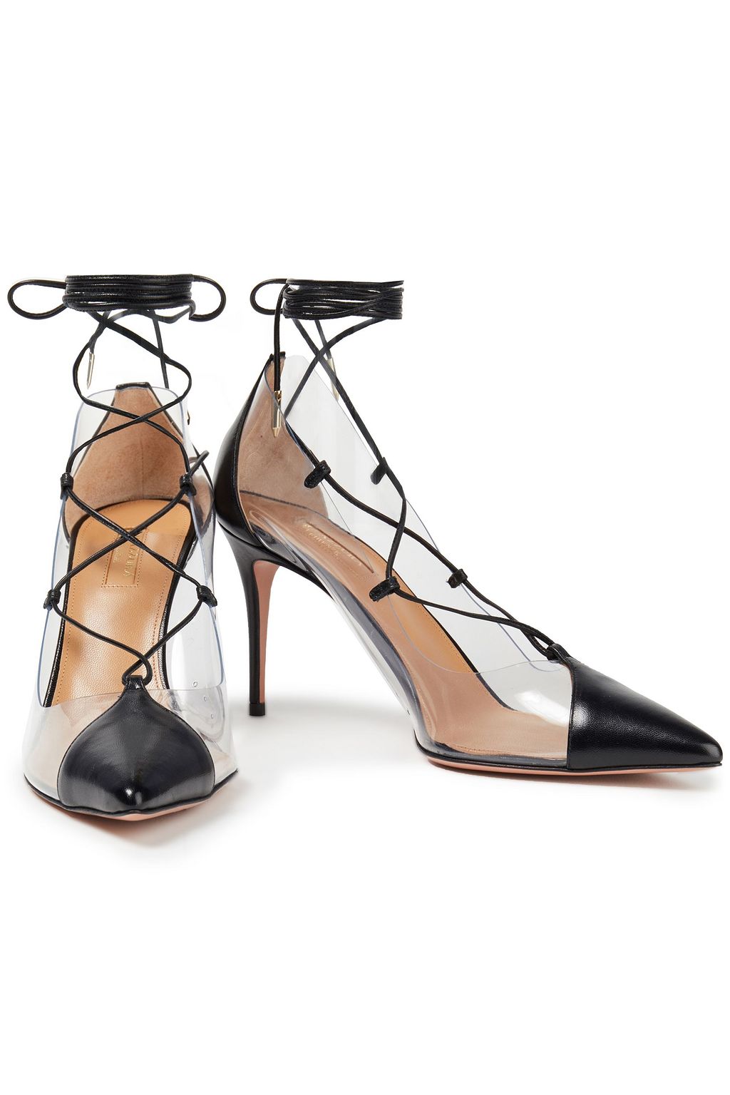 AQUAZZURA Magic 105 lace-up leather and PVC pumps