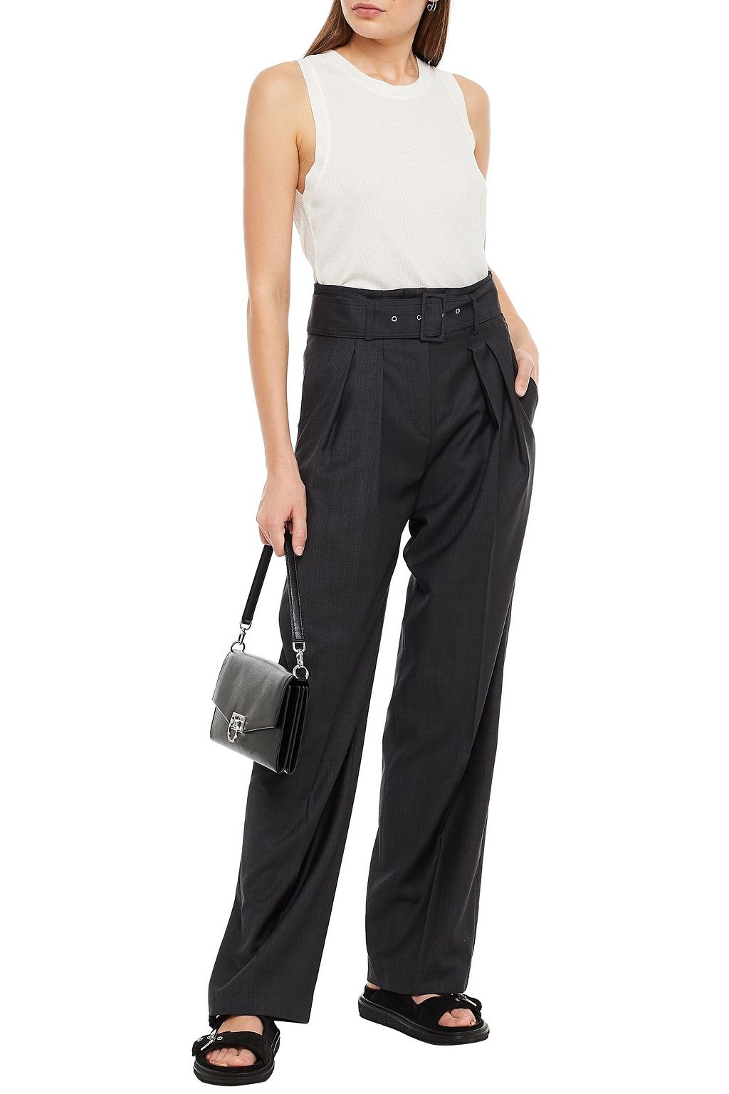 IRO Popineta pleated mélange wool straight-leg pants