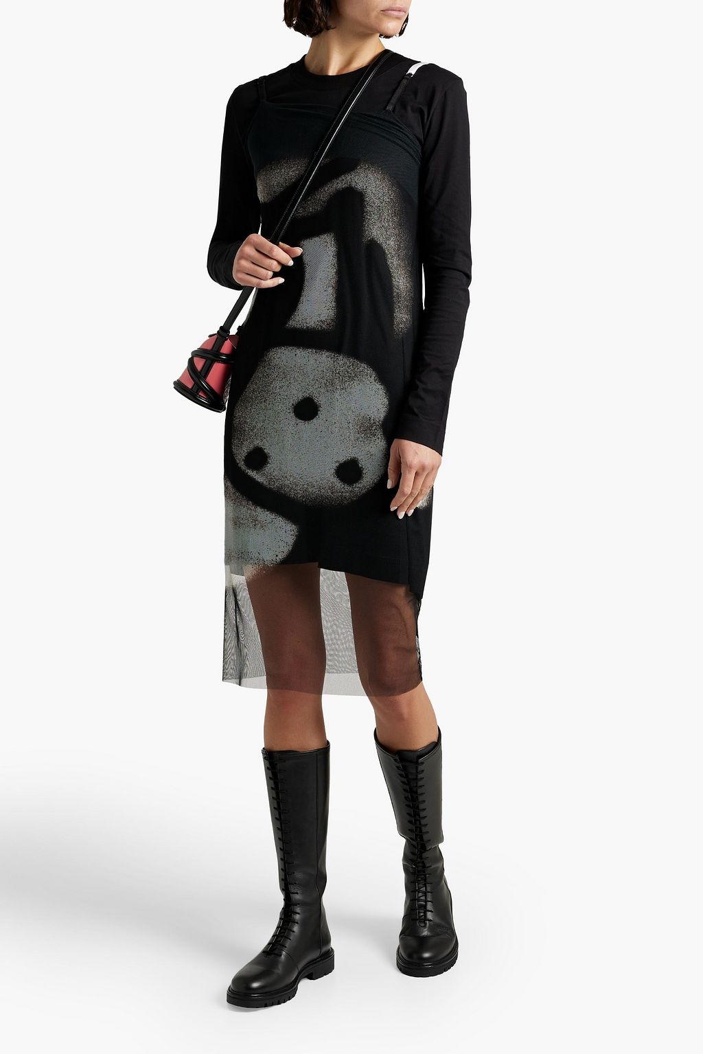 GIVENCHY Layered printed cotton-jersey and tulle mini dress