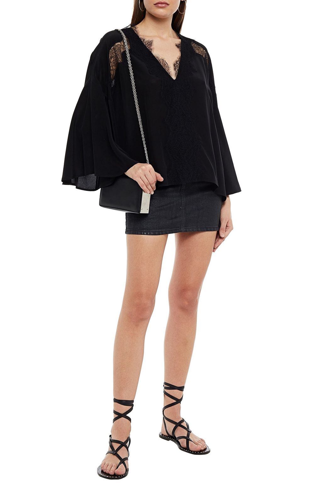 IRO Lace-trimmed silk crepe de chine top