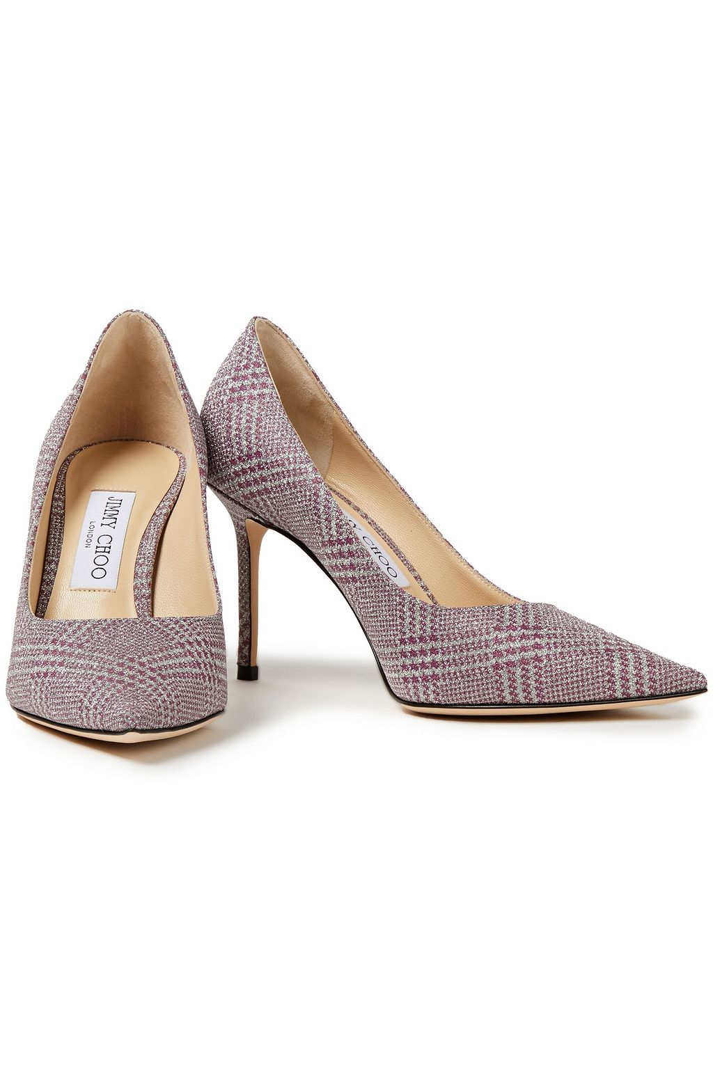 JIMMY CHOO Love 85 glittered printed woven pumps