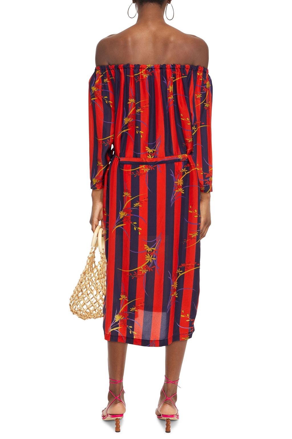 RAQUEL ALLEGRA Off-the-shoulder printed silk-satin midi dress