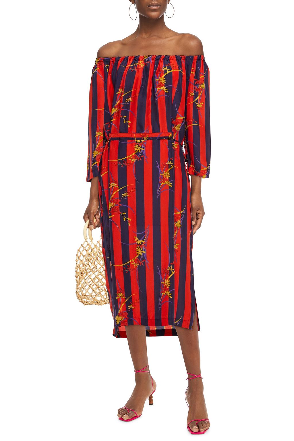 RAQUEL ALLEGRA Off-the-shoulder printed silk-satin midi dress