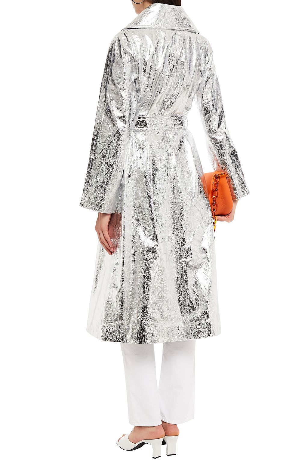 SIMON MILLER Double-breasted metallic crinkled-leather trench coat