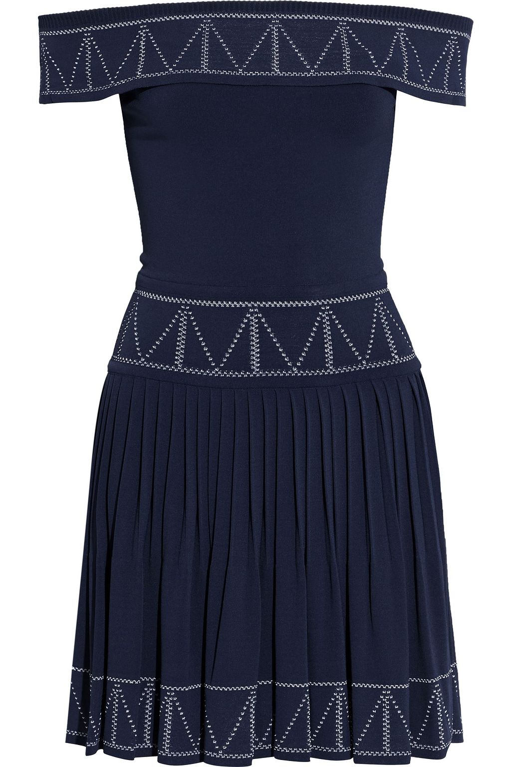 Navy Off-the-shoulder pleated jacquard 