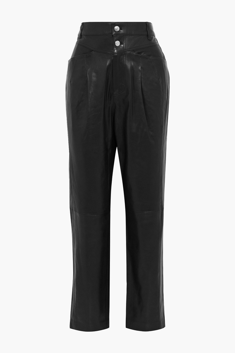 Iro Woman Heim Pleated Leather Straight-leg Pants Black Size 40