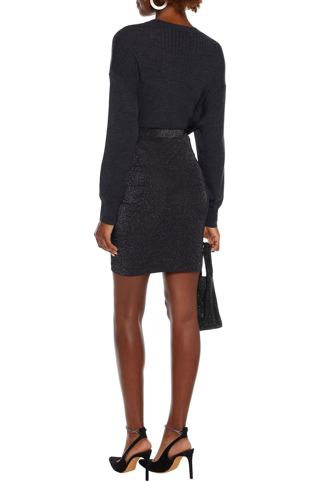 IRO Sargas ruched metallic stretch-knit mini skirt