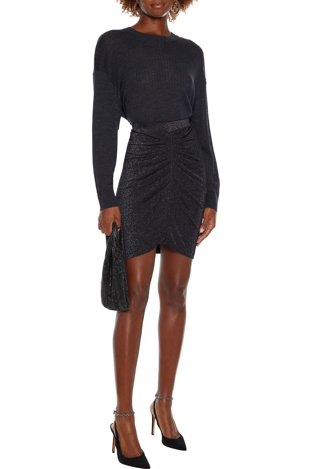 IRO Sargas ruched metallic stretch-knit mini skirt