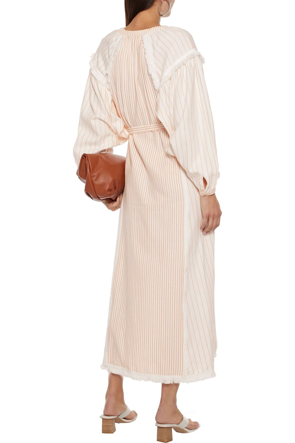 RODEBJER Batul belted fringe-trimmed cotton-jacquard midi dress