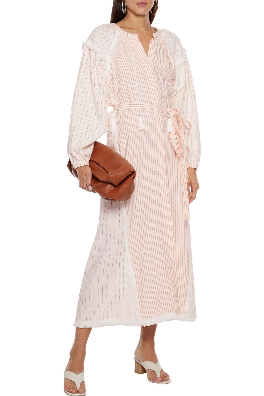 RODEBJER Batul belted fringe-trimmed cotton-jacquard midi dress