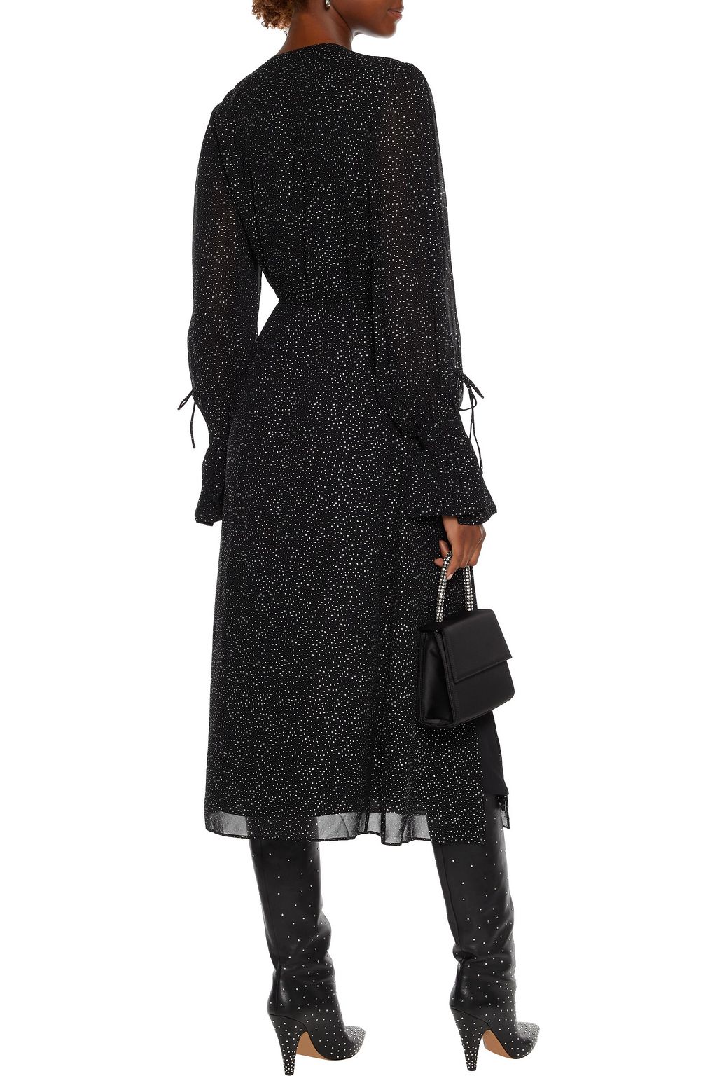 IRO Shark ruffle-trimmed glittered chiffon midi wrap dress