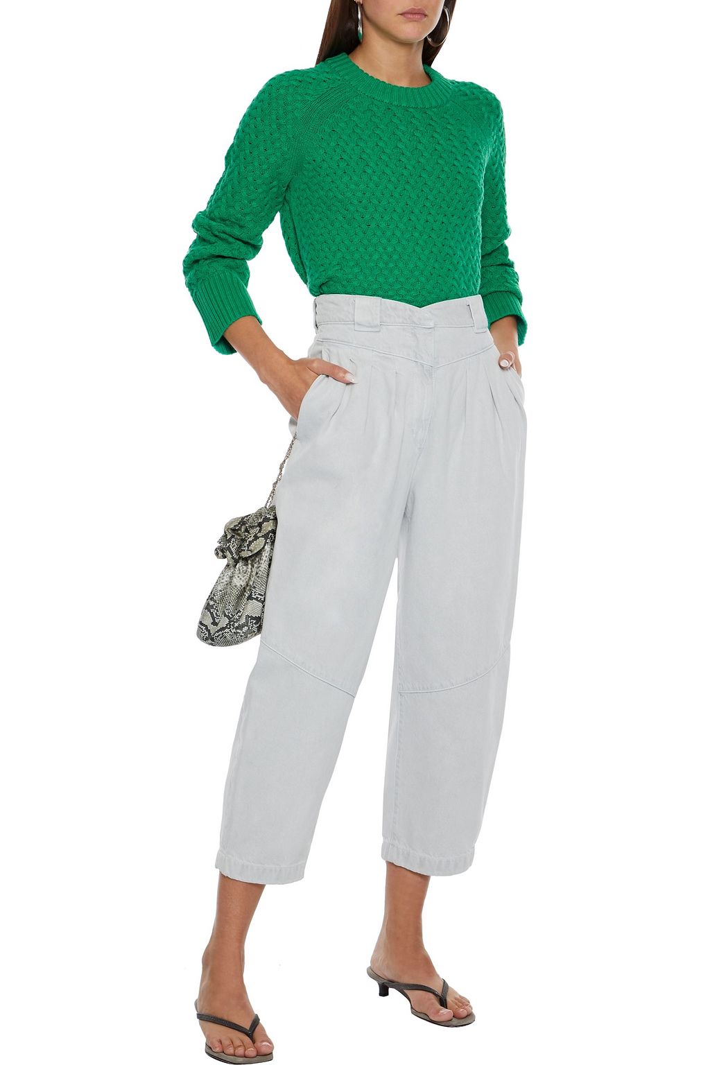 ALICE + OLIVIA Leta cropped open-knit sweater