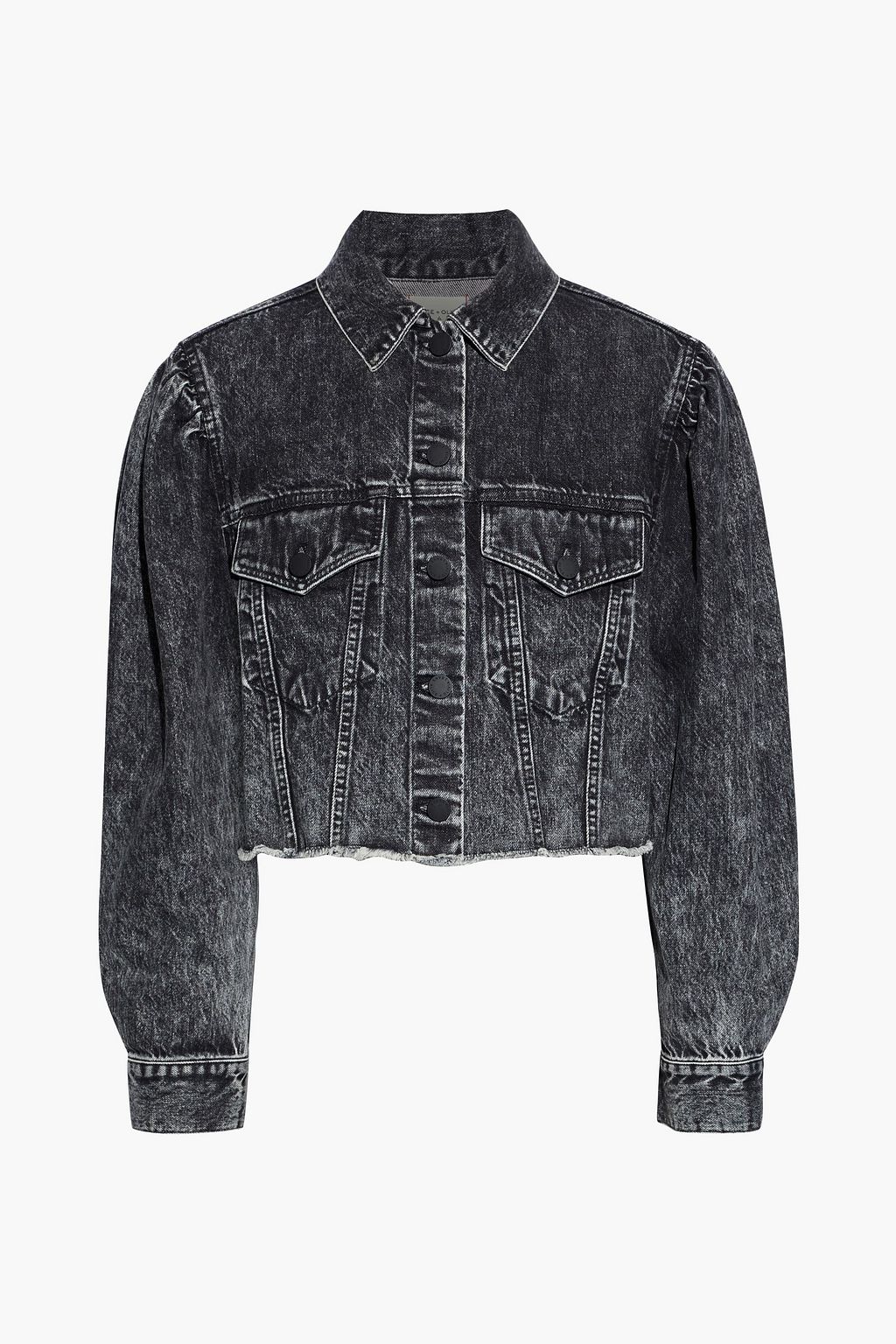 Cropped frayed acid-wash denim jacket 