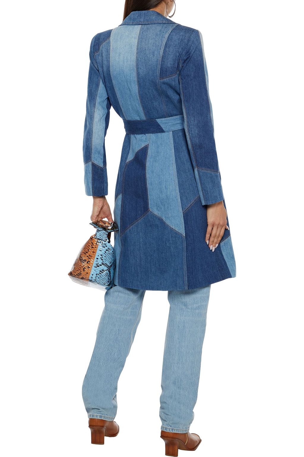 ALICE + OLIVIA Sydney patchwork denim trench coat